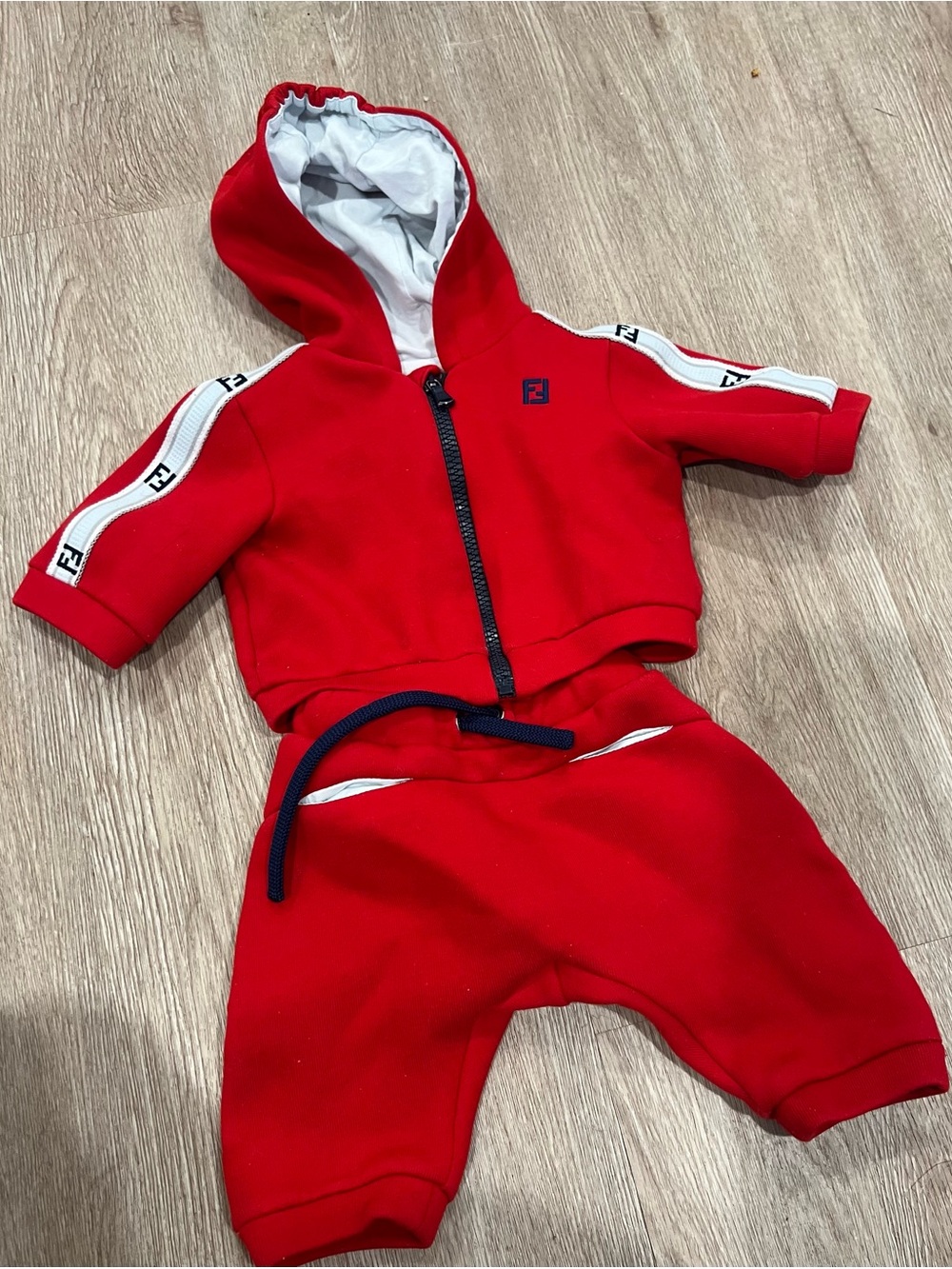 Fendi Red Hooded Tracksuit Set with White Trim